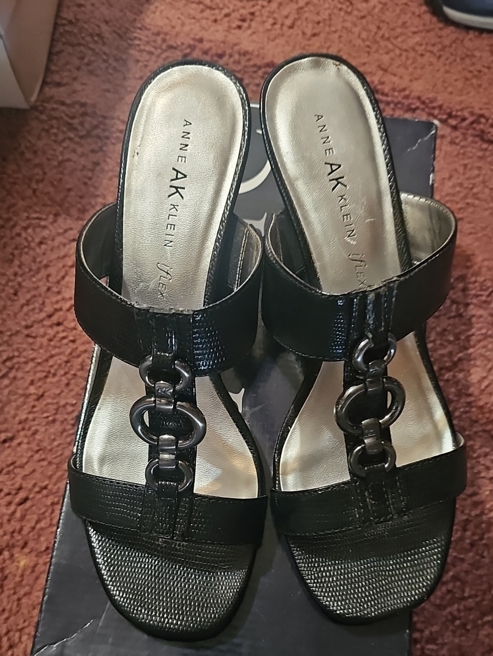 Anne Klein Black Slip-On Chain-Link Mules